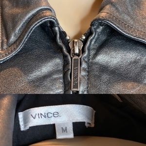VINCE gray/silver/pewter leather jacket fitted